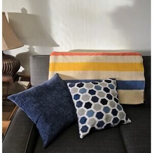 Vintage Orrlaskan 3 Striped Wool Blanket 67"x78” USA Red Yellow Blue Cream 100%